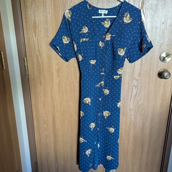 Monteau Navy Blue Bird Dress, L - Picture 1 of 5